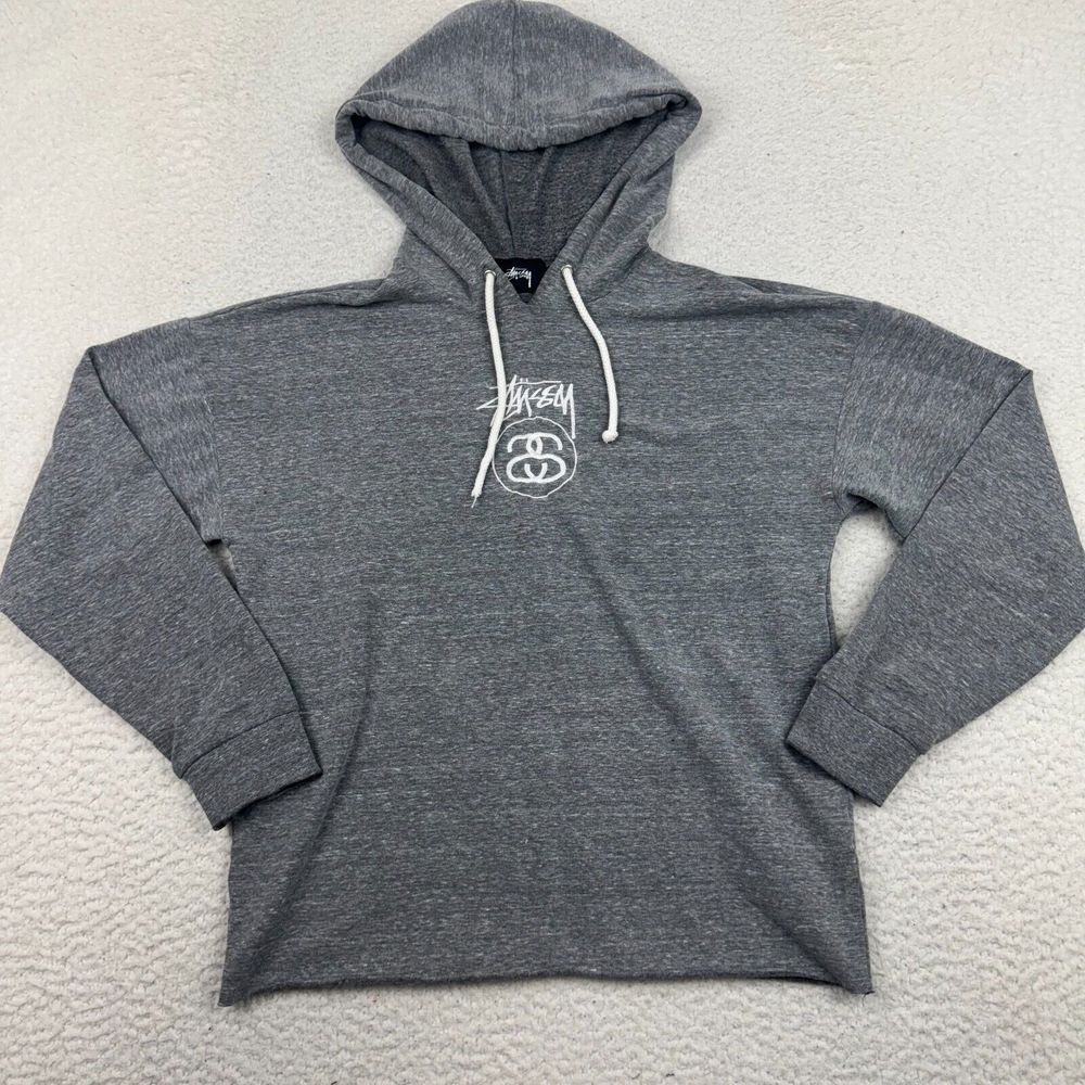 VTG Stussy Hoodie Womens‎ XS Embroidered Cropped Drawstring Streetwear Gray USA